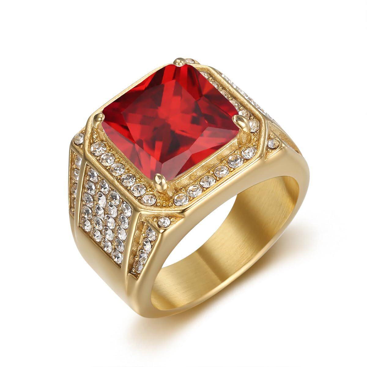 10K Gold Princess-square Garnet Personalized Engraving Ring for Men-1