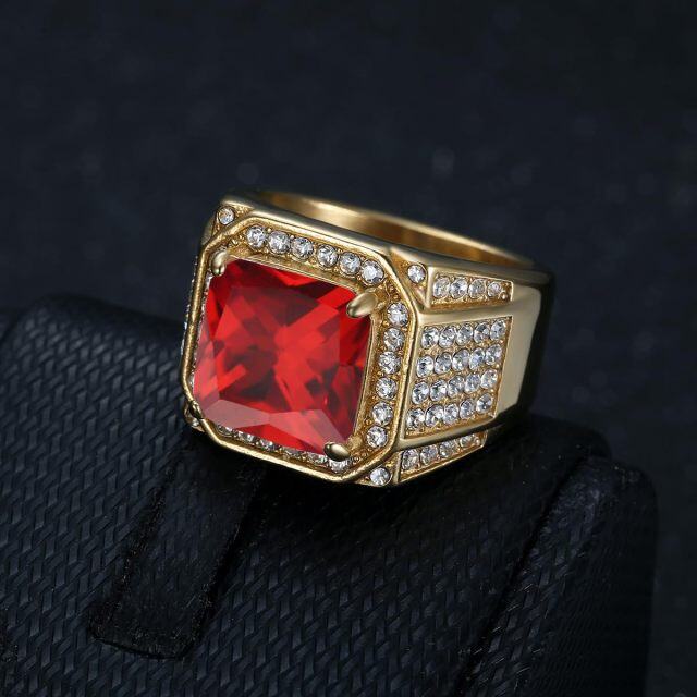 10K Gold Princess-square Garnet Personalized Engraving Ring for Men-6