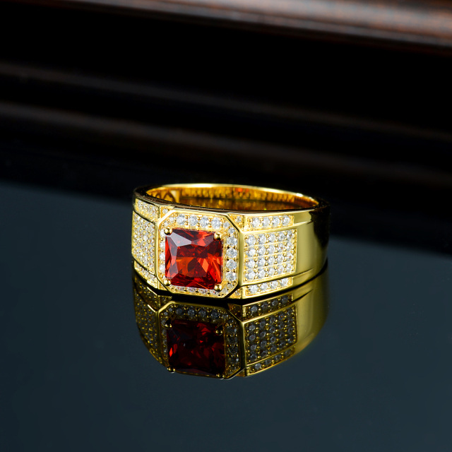 10K Gold Princess-square Garnet Personalized Engraving Ring for Men-5