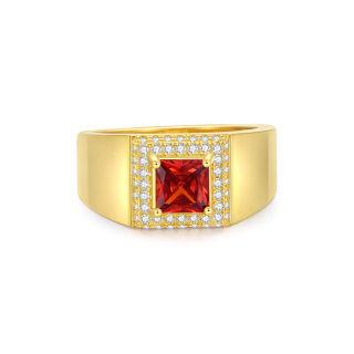 10K Gold Princess Square Personalized Birthstone Ring For Men-21