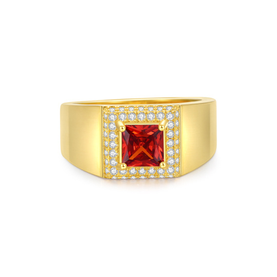 10K Gold Princess Square Personalized Birthstone Ring For Men