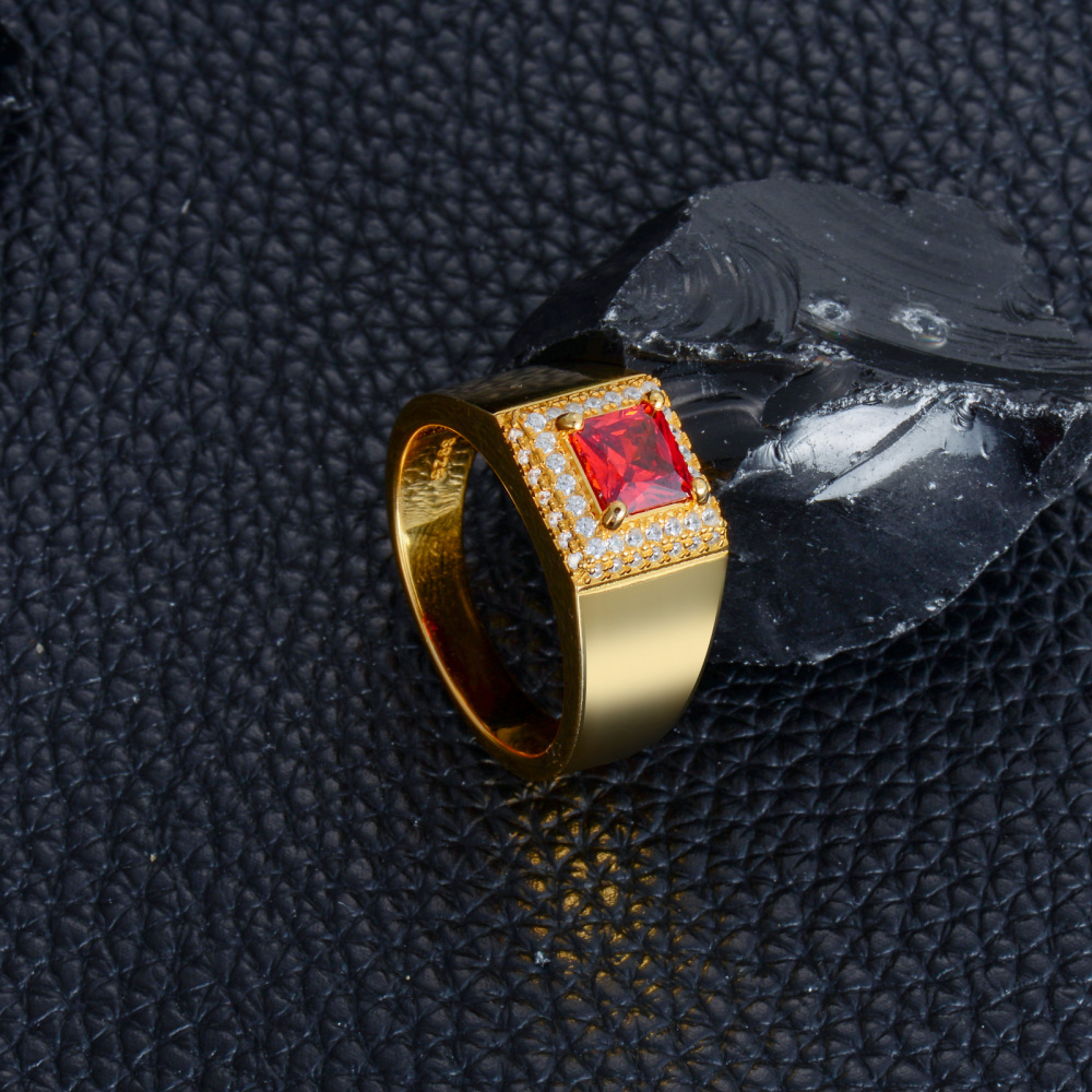 10K White Gold Princess Personalized Birthstone Ring For Men-5
