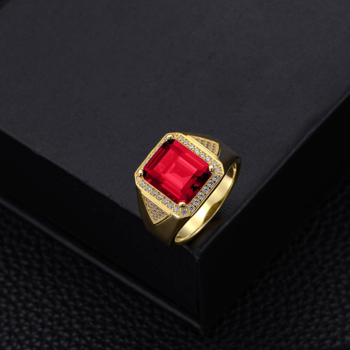 Anillo cuadrado de circonita cúbica cuadrada de princesa de oro de 10 quilates para hombre-4