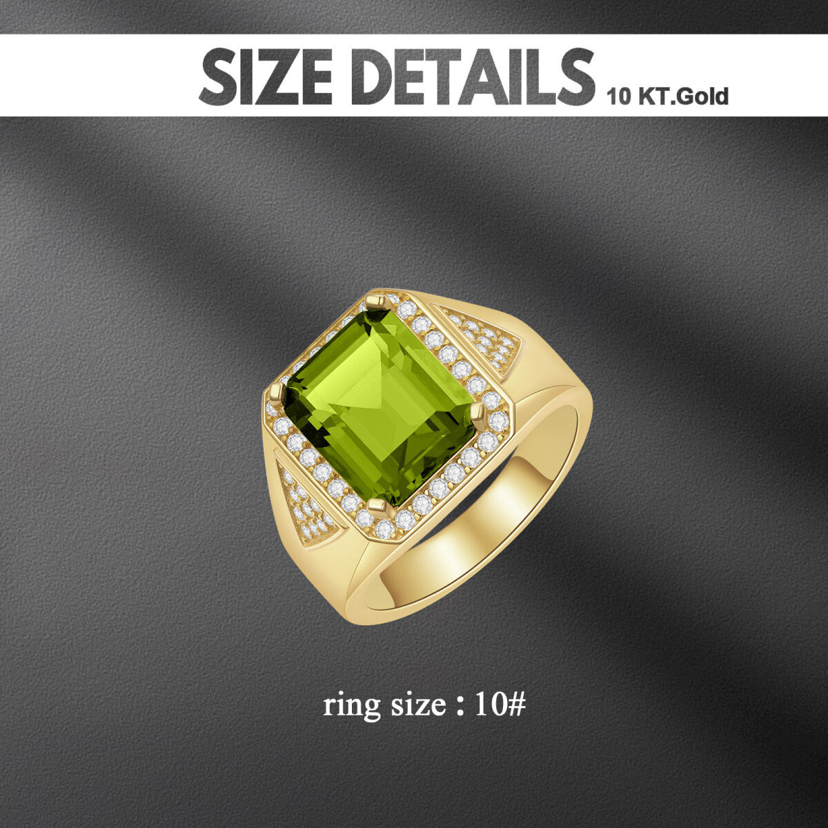 10K Gold Princess-square Cubic Zirconia Square Ring for Men-5