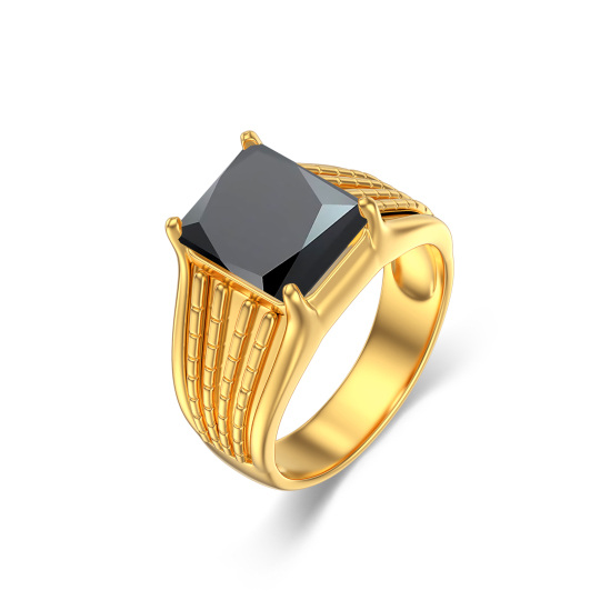 Bague carrée en or 10 carats avec agate de forme carrée de princesse et gravure personnalisée pour homme