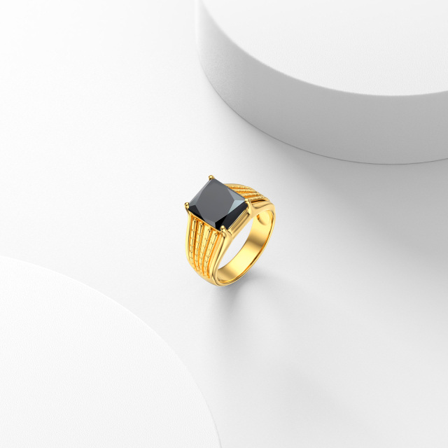 10K Gold Princess-square Shaped Agate Personalized Engraving & Square Ring for Men-3