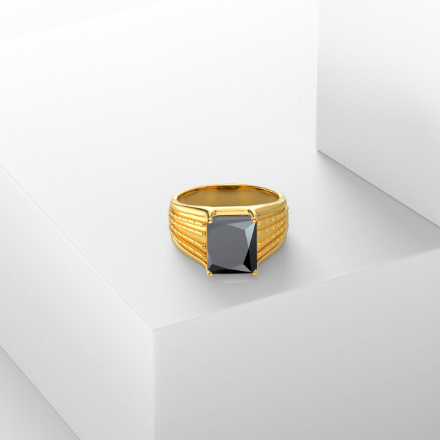 10K Gold Princess-square Shaped Agate Personalized Engraving & Square Ring for Men-4