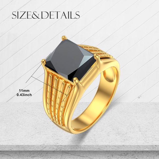 10K Gold Princess-square Shaped Agate Personalized Engraving & Square Ring for Men-5