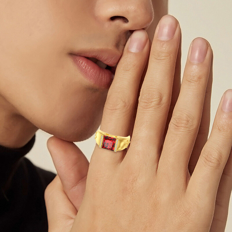 10-karätiger Weißgoldring mit Prinzessschliff und Kreuz-Edelsteinen (1,1 bis 5,1 Karat Gesamtgewicht) für Herren-2