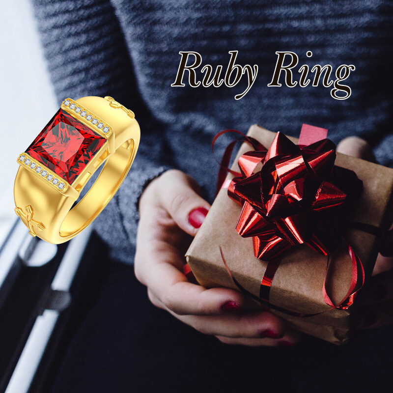 10-karätiger Weißgoldring mit Prinzessschliff und Kreuz-Edelsteinen (1,1 bis 5,1 Karat Gesamtgewicht) für Herren-5