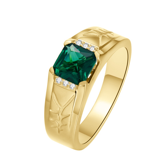 10K Gold Princess Emerald Personalized Engraving Men's Gemstone Ring Anniversary Rings-1