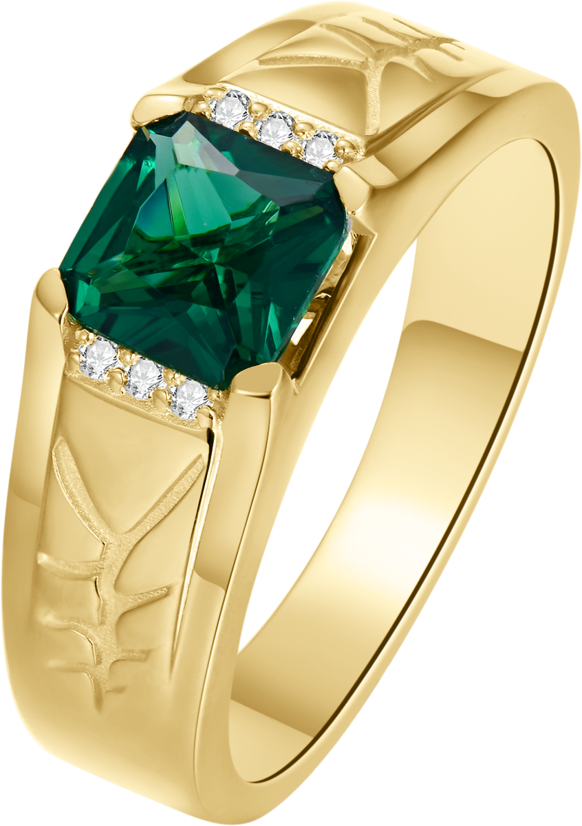 10K Gold Princess-square Shaped Emerald Personalized Engraving Ring for Men-5