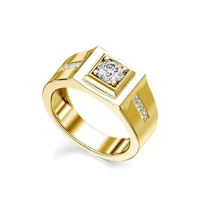 10K Gold Princess-square Shaped Moissanite Personalized Engraving Ring for Men-1