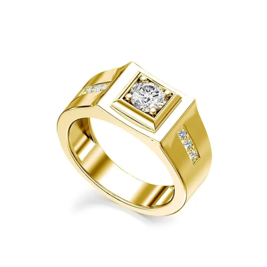 Anillo de oro de 10 quilates con moissanita en forma de princesa cuadrada y grabado personalizado para hombres