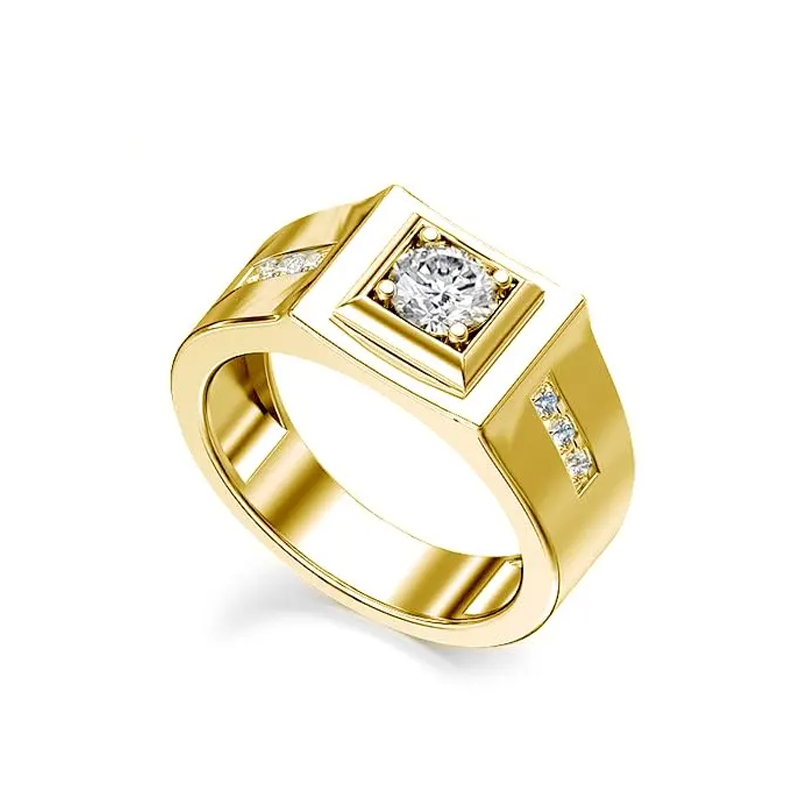 Anillo de oro de 10 quilates con moissanita en forma de princesa cuadrada y grabado personalizado para hombres-3