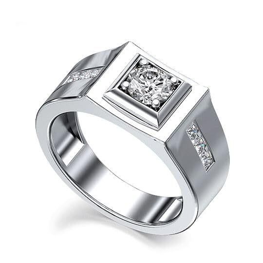 Bague de gravure personnalisée en moissanite en forme de carré de princesse en or 10 carats pour hommes-2