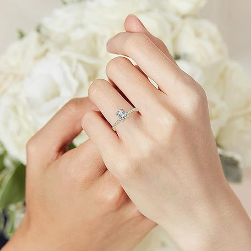 10K Gold Princess Shaped Moissanite Square Wedding Ring-2