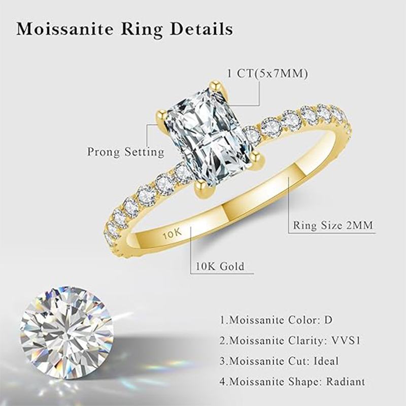 10K Gold Princess-square Shaped Moissanite Square Wedding Ring-3