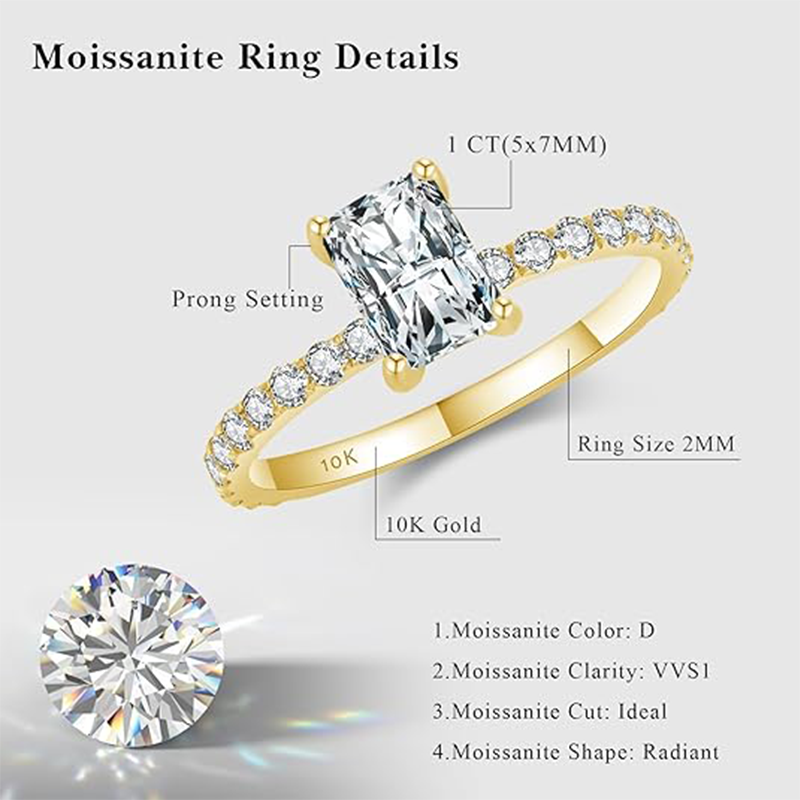 10K Gold Princess Shaped Moissanite Square Wedding Ring-3