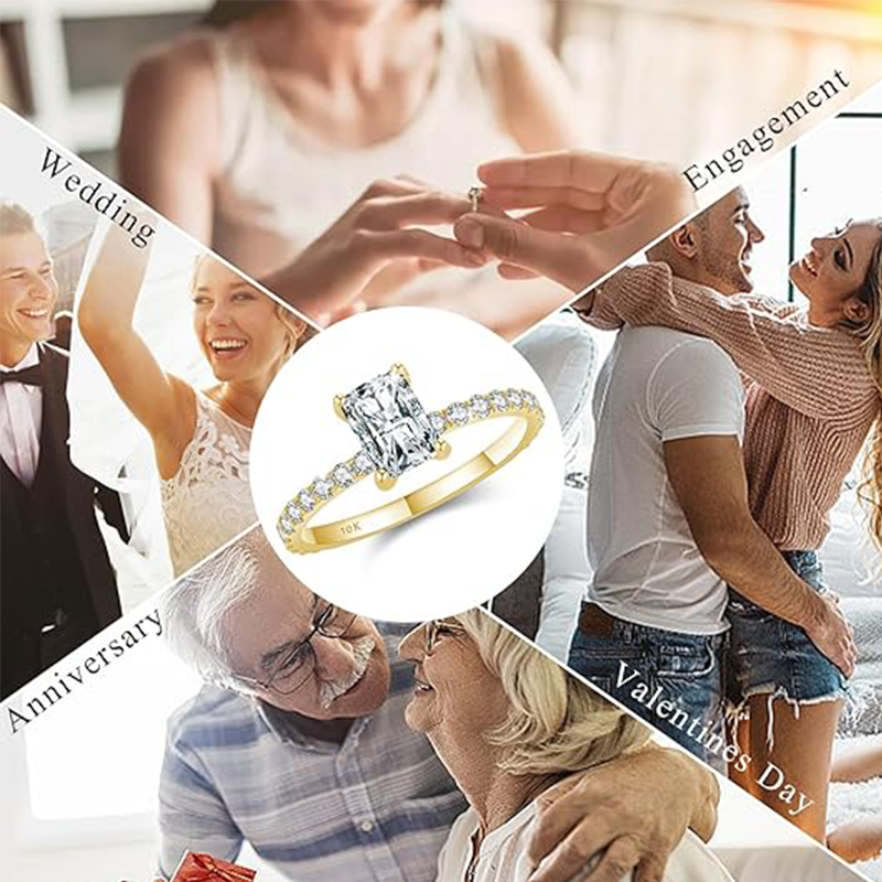 10K Gold Princess Shaped Moissanite Square Wedding Ring-4