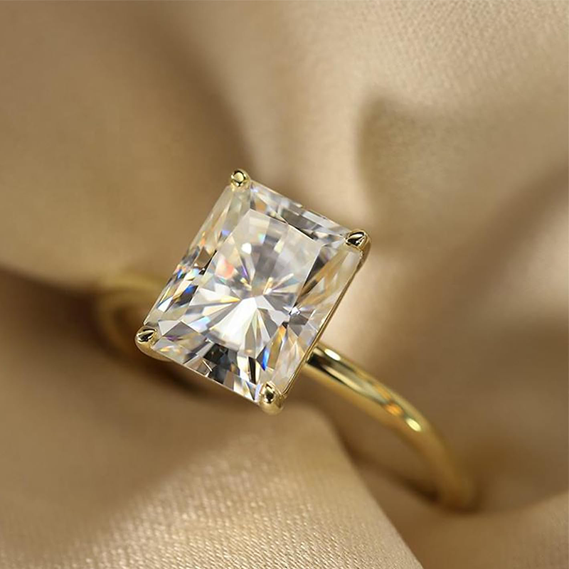 10K Gold Princess Shaped Moissanite Square Wedding Ring-2