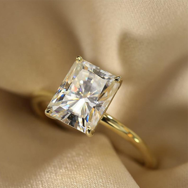 Fede nuziale quadrata in moissanite a forma di principessa in oro 10 carati-2