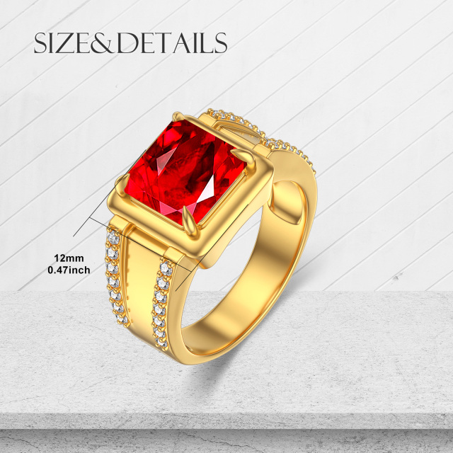 10K Gold Princess-square Shaped Cubic Zirconia Personalized Engraving & Square Ring for Men-5