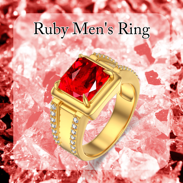 10K Gold Princess-square Shaped Cubic Zirconia Personalized Engraving & Square Ring for Men-6