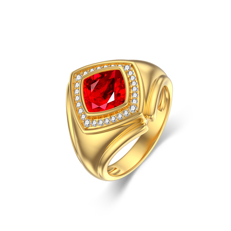 10K Gold Princess Cut Shaped Cubic Zirconia Personalized Engraving Ring for Men-52