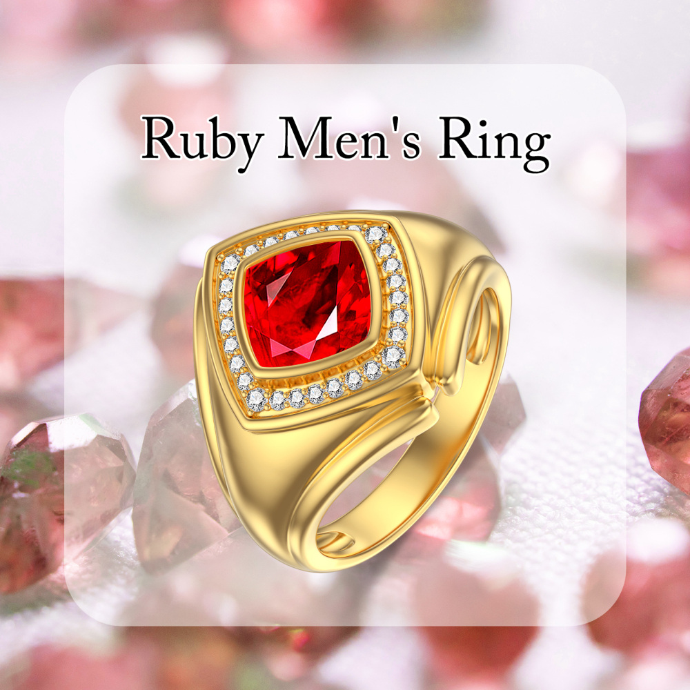 18K Gold Princess Cut Shaped Cubic Zirconia Personalized Engraving Ring for Men-6