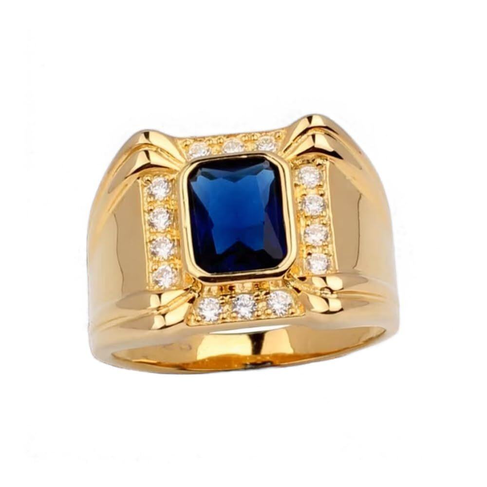 10K Gold Princess-square Shaped Cubic Zirconia Personalized Engraving Ring for Men-1