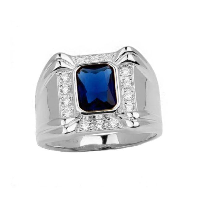 10K Gold Princess-square Shaped Cubic Zirconia Personalized Engraving Ring for Men-2