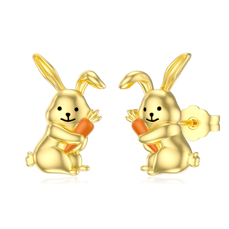 10K Gold Rabbit Stud Earrings-19
