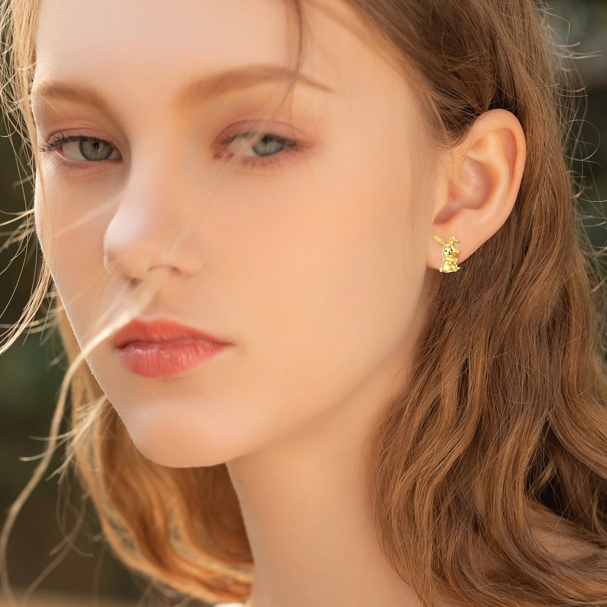 10K Gold Rabbit Stud Earrings-2