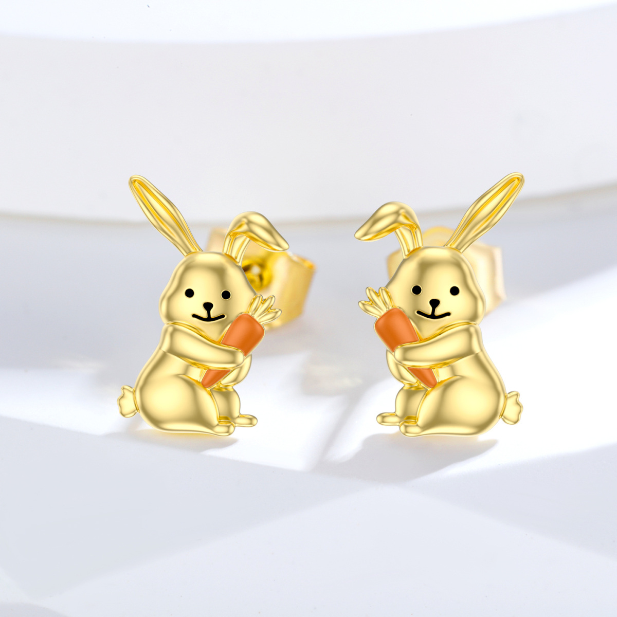 14K Gold Rabbit Stud Earrings-3