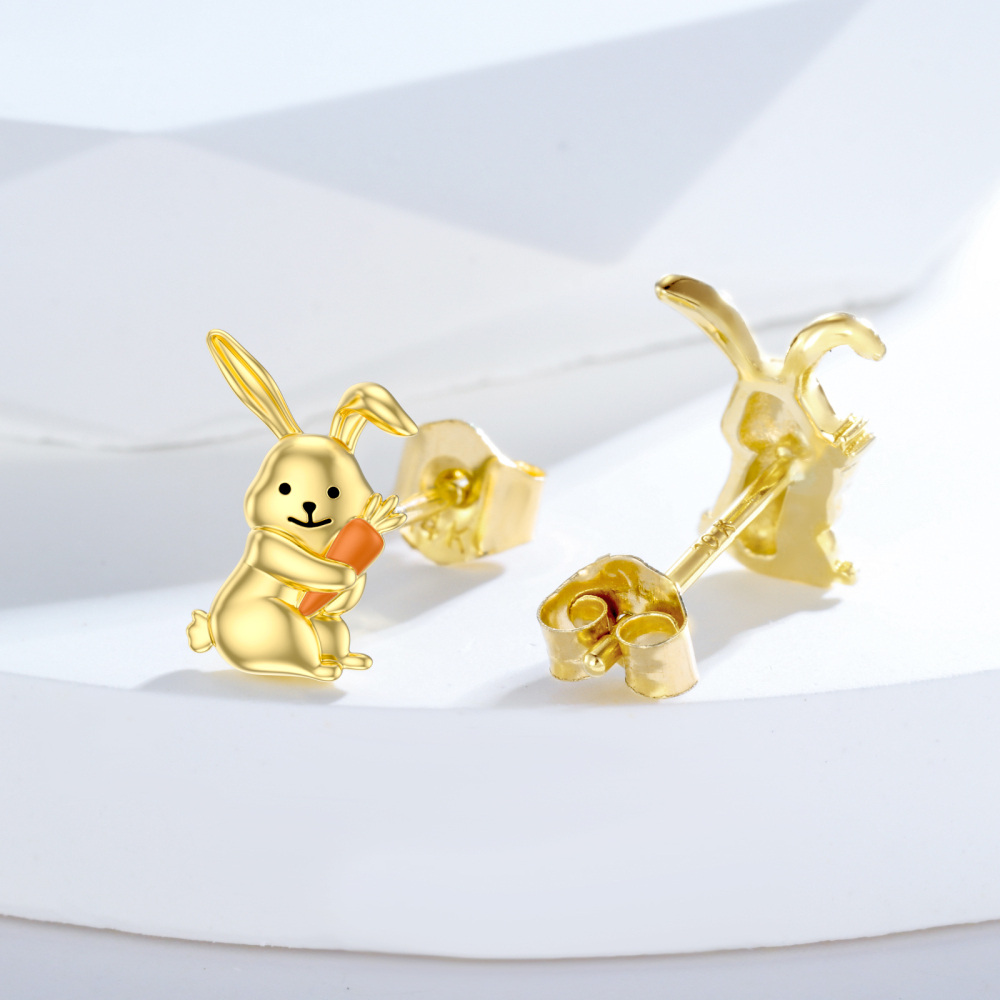 10K Gold Rabbit Stud Earrings-4