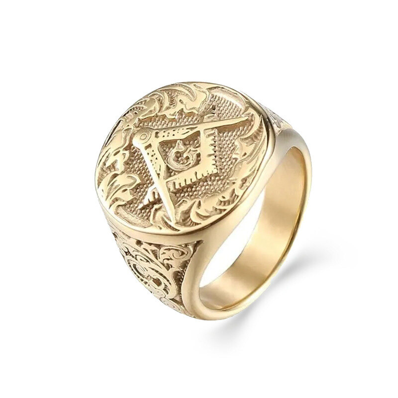 10K Yellow Gold Masonic Freemason Symbol Ring For Men-1