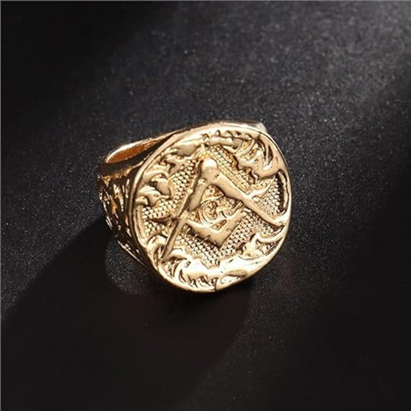 10K Gold Real Yellow Gold Masonic Freemason Symbol Ring for Men-2