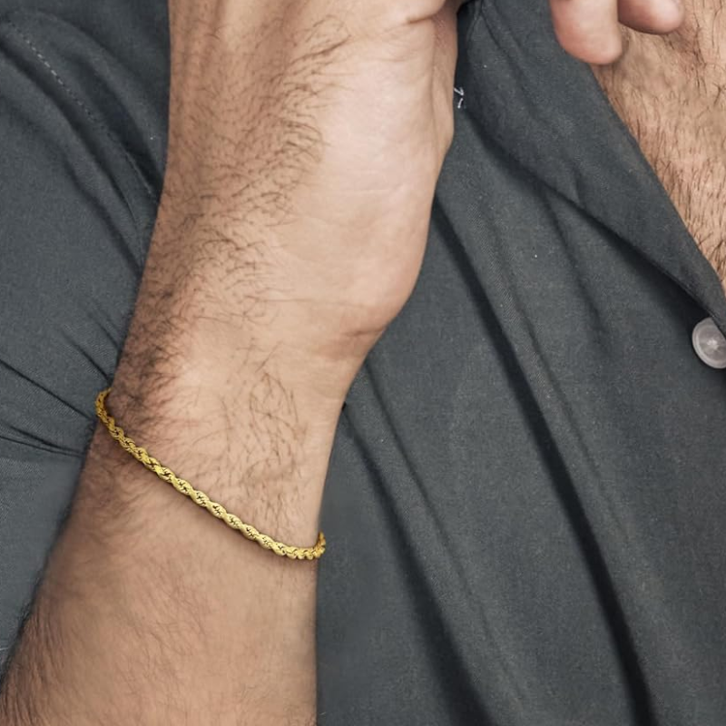 10K White Gold Rope Chain Bracelet for Men-3