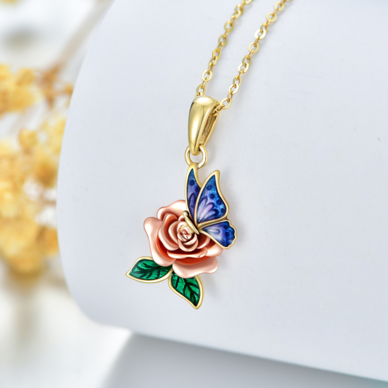 18K Gold Two-Tone Butterfly With Rose Pendant Necklace For Women-3