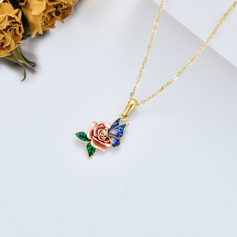18K Gold Two-Tone Butterfly With Rose Pendant Necklace For Women-4