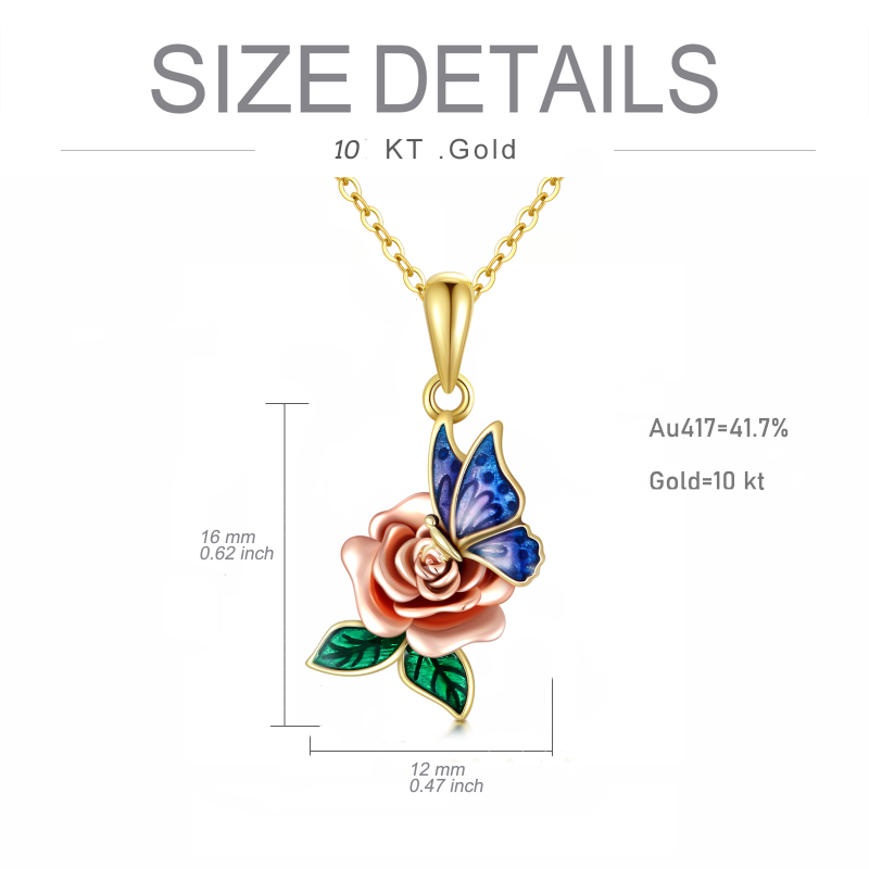 18K Gold Two-Tone Butterfly With Rose Pendant Necklace For Women-5