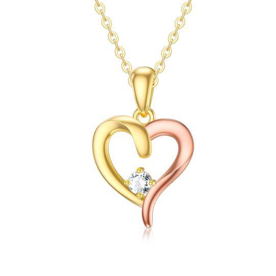 Collier en or 10K et or rose avec pendentif en forme de coeur en zircon cubique