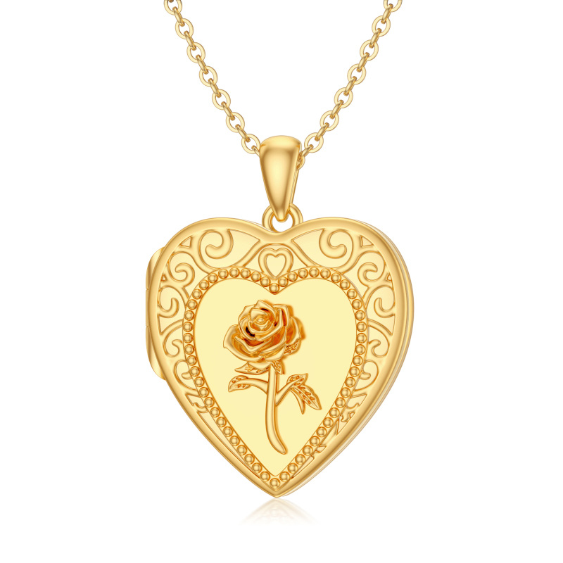 Collar con medallón de foto personalizado con corazón rosa de oro de 14 quilates-1