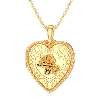 10K Gold Rose & Heart Personalized Photo Locket Necklace-34