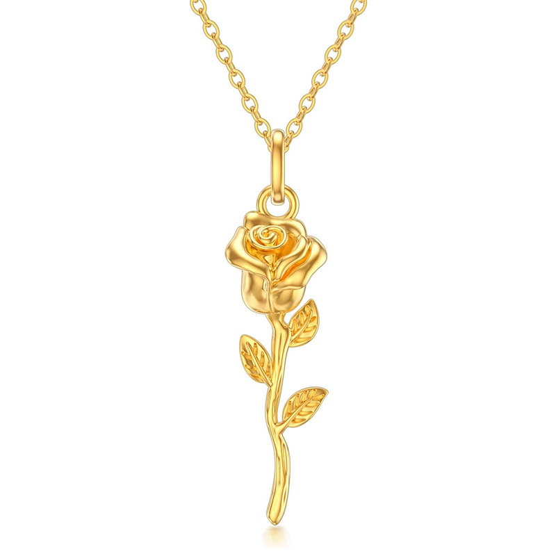 10K Gold Rose Necklace for Women-14