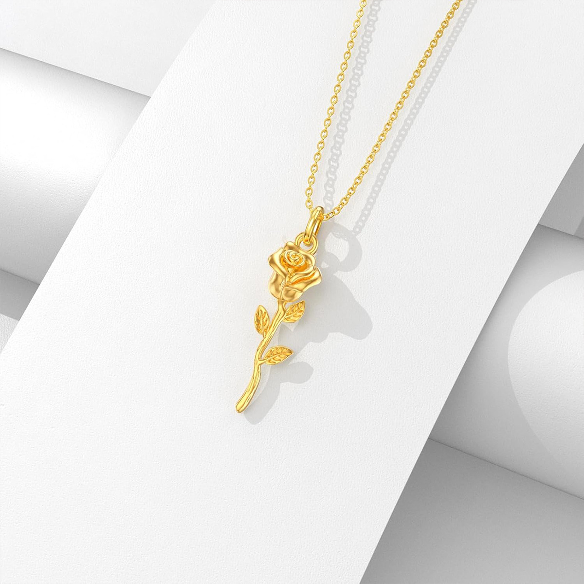 10K Gold Rose Necklace for Women-3