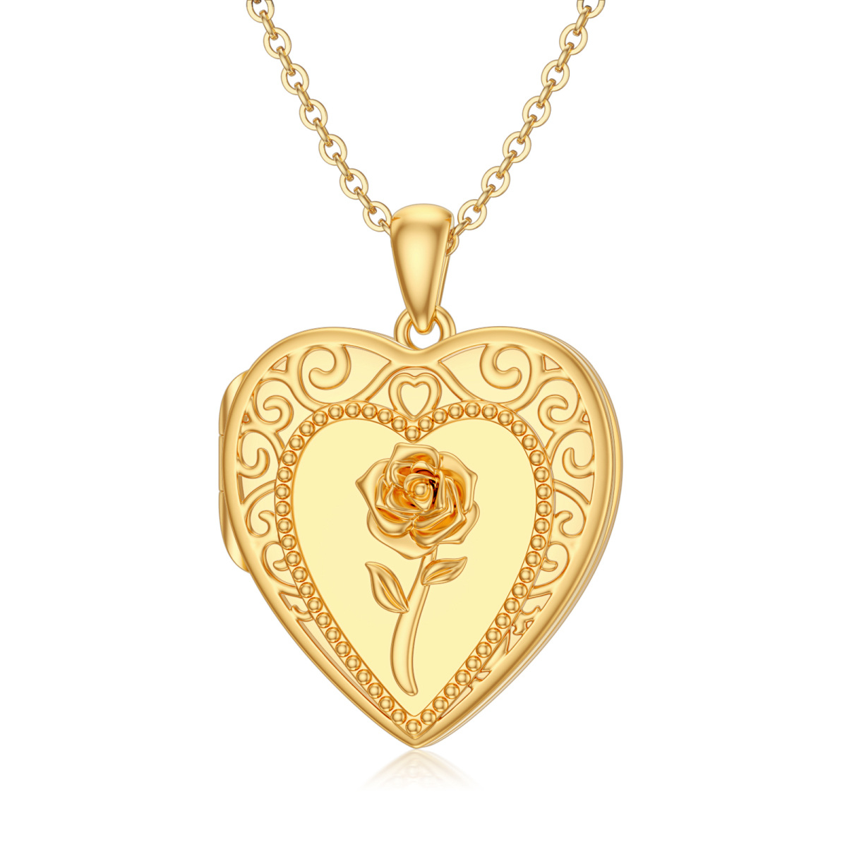 10K Gold Rose Personalized Photo Locket Necklace-4