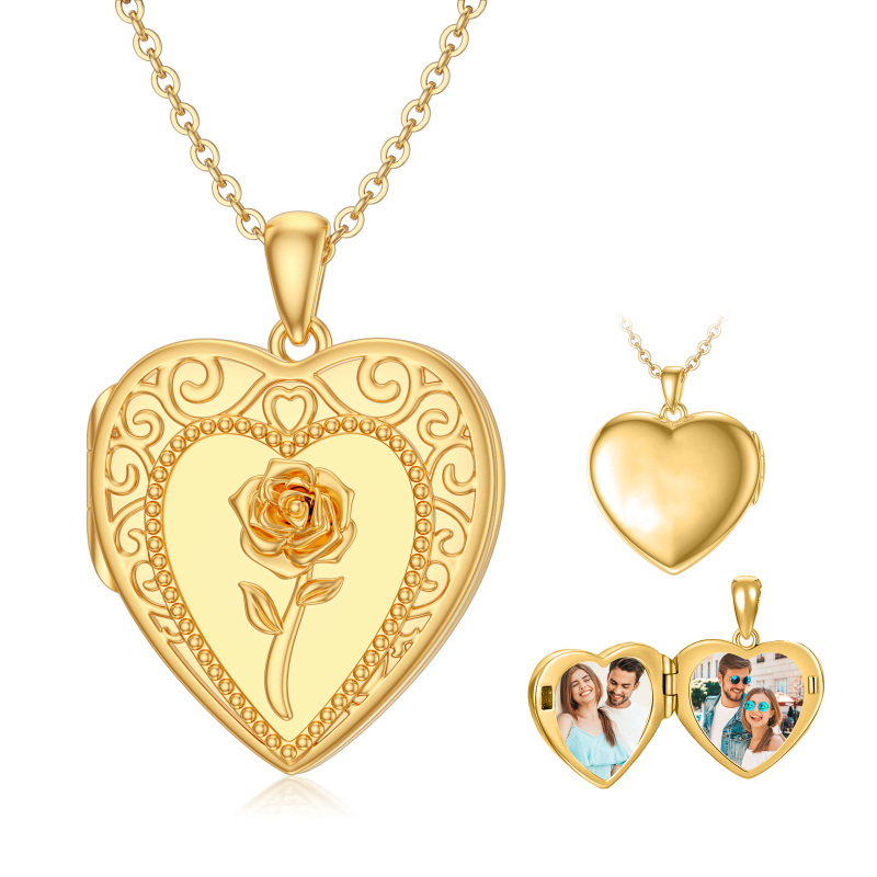 10K Gold Rose Personalized Photo Locket Necklace-4