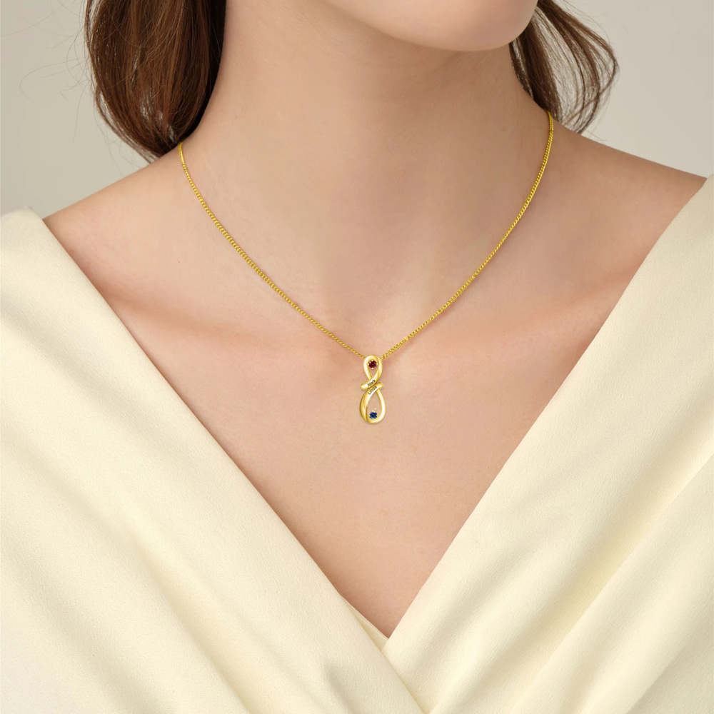 Collana con ciondolo con pietra di nascita cubica rotonda in oro 10K-2